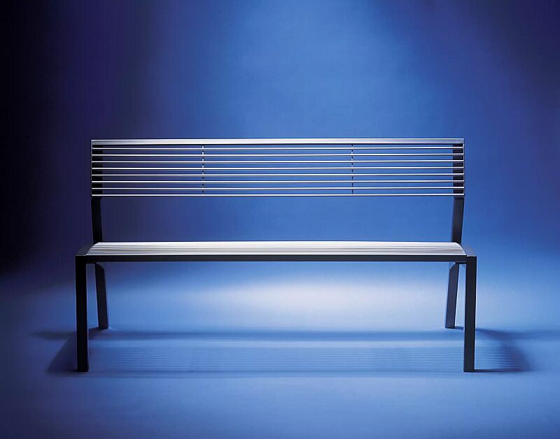 Sitzbank VERA mit Rückenlehne, mit Edelstahl-Rundstahlauflage, Stahlteile in RAL 7016 anthrazitgrau