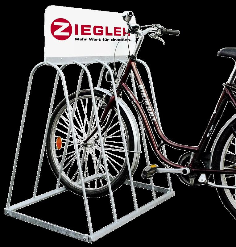 Werbefahrradständer WARWICK mit Werbeschild, 4 Stellplätze, feuerverzinkt