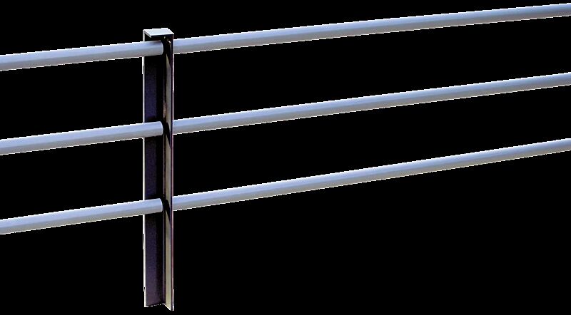 Systemgeländer LOTLIMIT bestehend aus Mittelpoller LOTLIMIT, in RAL 9005 tiefschwarz und je 3 Verbindungsrohren in RAL 9006 weißaluminium