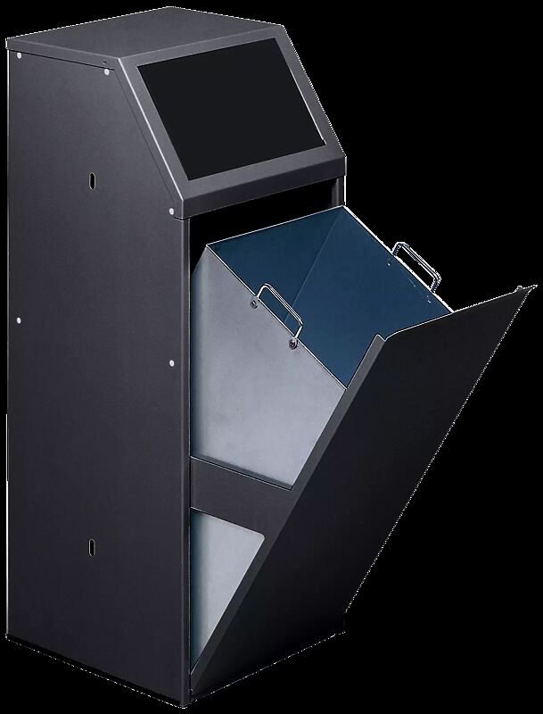 Wertstoffsammler MANCHESTER, 70 Liter, ohne Laufrollen, Einwurfklappe in RAL 7021 schwarzgrau