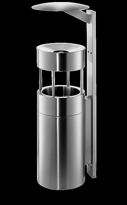 Abfallbehälter QUEEN mit Ascher, zur Wandbefestigung, Abfallbehälter mit Aufsatzring, Ascher mit Trichter
