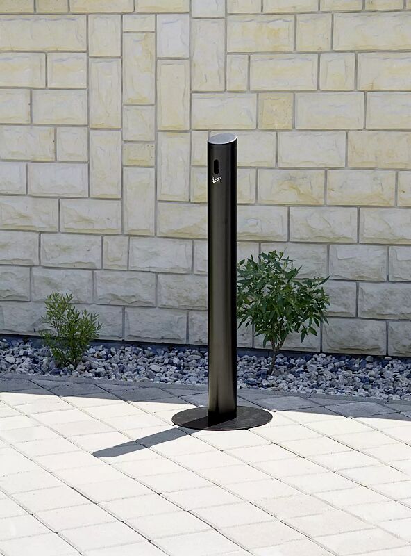 Standascher SMOKER aus Aluminium, mit Fußplatte, in RAL 9011 graphitschwarz