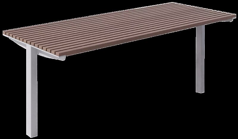 Tisch UNI ONE mit Jatobaholzbelattung, Stahlteile in RAL 9006 weißaluminium