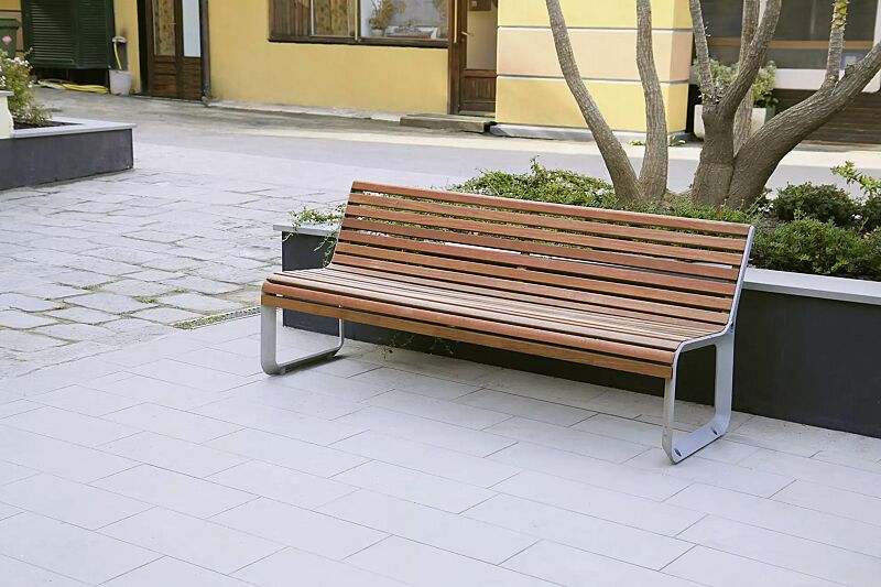 Sitzbank PORTIQOA mit Rückenlehne, mit Jatobaholzbelattung