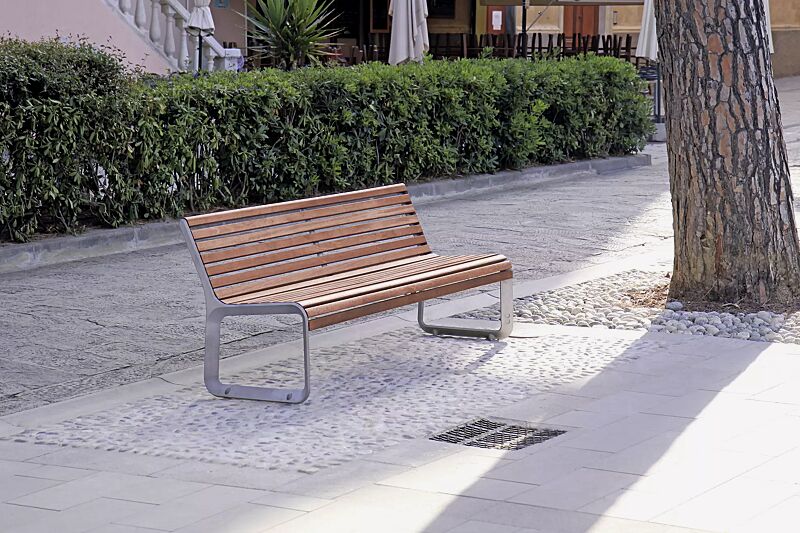 Sitzbank PORTIQOA mit Rückenlehne, mit Jatobaholzbelattung