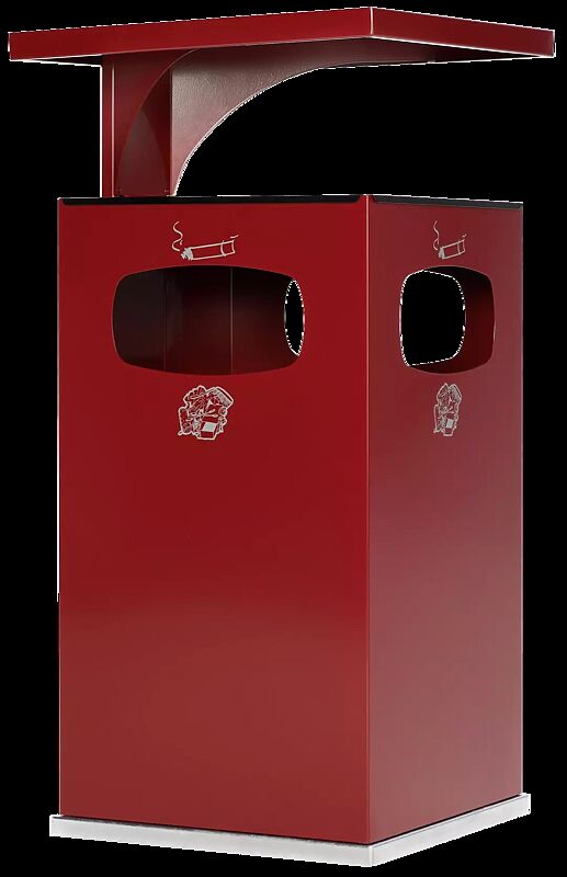 Abfallbehälter CASTLE mit Ascher, 72 Liter, in RAL 3004 purpurrot