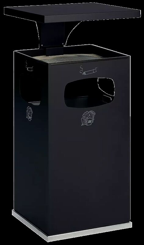 Abfallbehälter CASTLE mit Ascher, 72 Liter, in RAL 7021 schwarzgrau