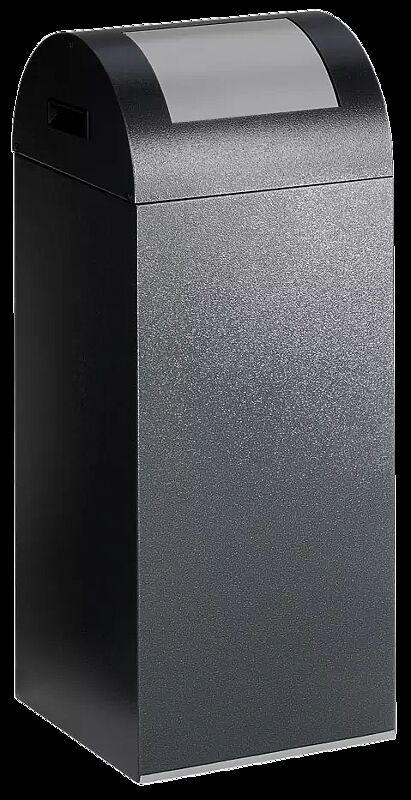 Wertstoffsammler CLEVELAND, 60 Liter, Korpus in antik-silber, mit Federeinwurfklappe, Einwurfklappe in silber