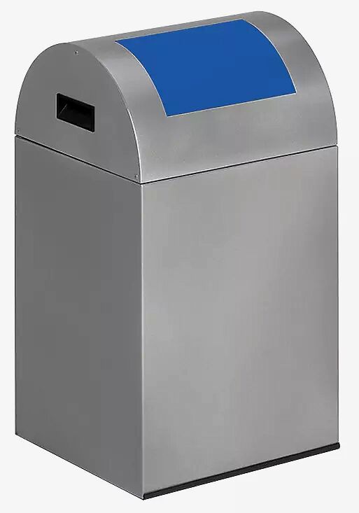 Wertstoffsammler CLEVELAND, 43 Liter, Korpus in silber, mit Federeinwurfklappe, Einwurfklappe in RAL 5010 enzianblau