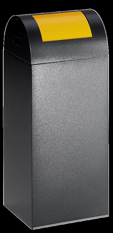 Wertstoffsammler CLEVELAND, 60 Liter, Korpus in antik-silber, mit Federeinwurfklappe, Einwurfklappe in RAL 1023 verkehrsgelb