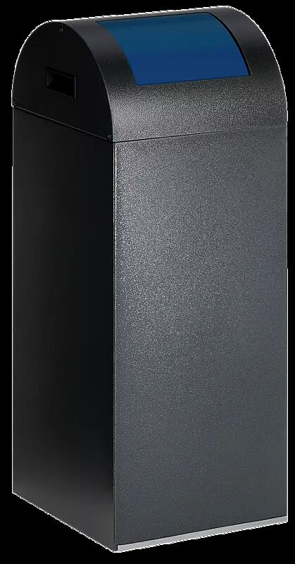 Wertstoffsammler CLEVELAND, 60 Liter, Korpus in antik-silber, mit Federeinwurfklappe, Einwurfklappe in RAL 5010 enzianblau