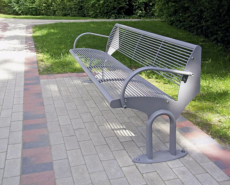 Sitzbank TAURUS mit Rückenlehne und Armlehnen, in RAL 9007 graualuminium