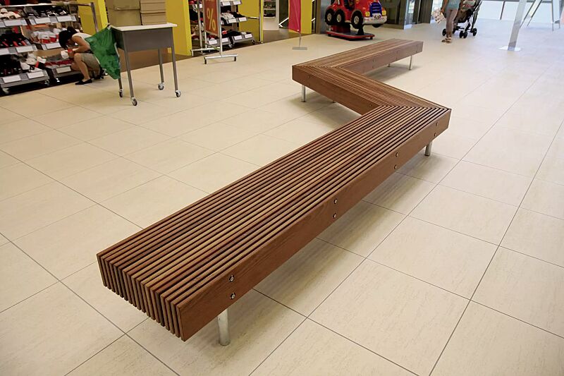 Doppel-Eckbank WOODY, 120°, mit Jatobaholzbelattung