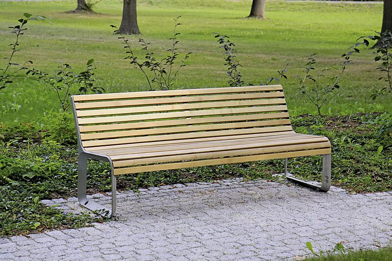 Sitzbank PORTIQOA mit Rückenlehne, mit Robinienholzbelattung