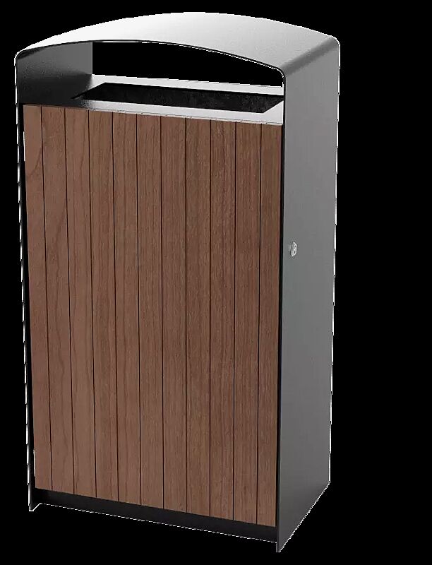 Abfallbehälter PRAX, Korpus: Jatobaholzbelattung, Stahlteile in RAL 7016 anthrazitgrau