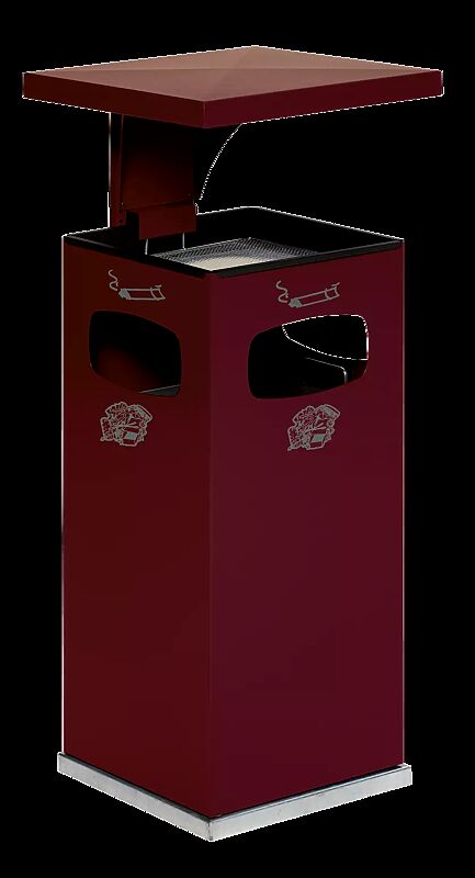 Abfallbehälter CASTLE mit Ascher, 38 Liter, in RAL 3004 purpurrot