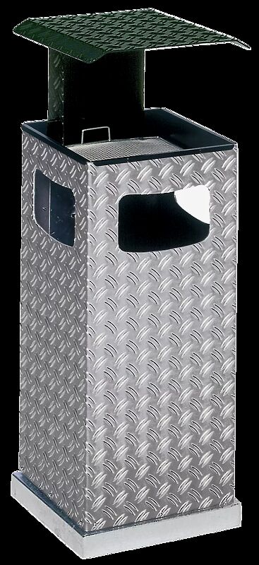 Abfallbehälter DUBLIN mit Ascher, Schutzdach in RAL 6005 moosgrün