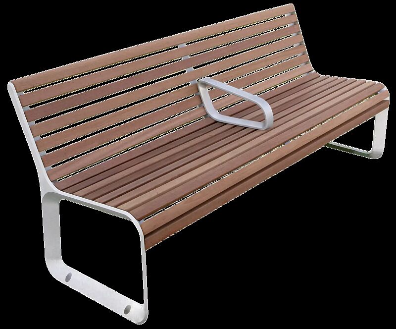 Sitzbank PORTIQOA mit Rückenlehne und einer Mittelarmlehne, mit Jatobaholzbelattung