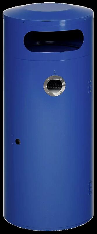 Abfallbehälter AMOS mit Ascher, 70 Liter, in RAL 5010 enzianblau