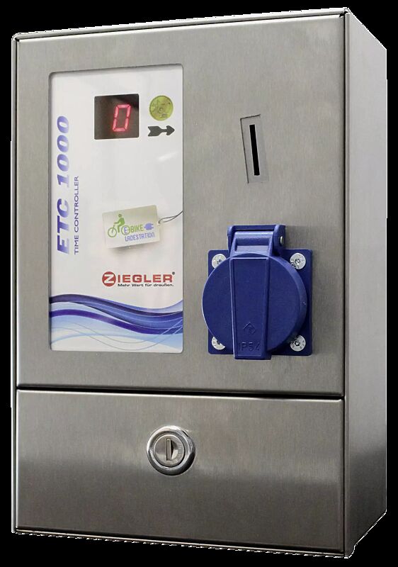 Elektroroller- / E-Bike-Ladestation MONEDA mit Münzkassiersystem ETC 1000, LED-Anzeige