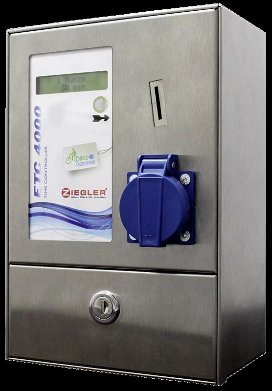 Elektroroller- / E-Bike-Ladestation MONEDA mit Münzkassiersystem ETC 4000, LCD-Anzeige