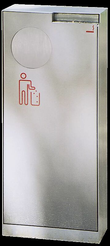 Abfallbehälter CRYSTAL mit Ascher, 55 Liter, mit Einwurfklappe, Edelstahl, Siebdruck in RAL 3020 verkehrsrot