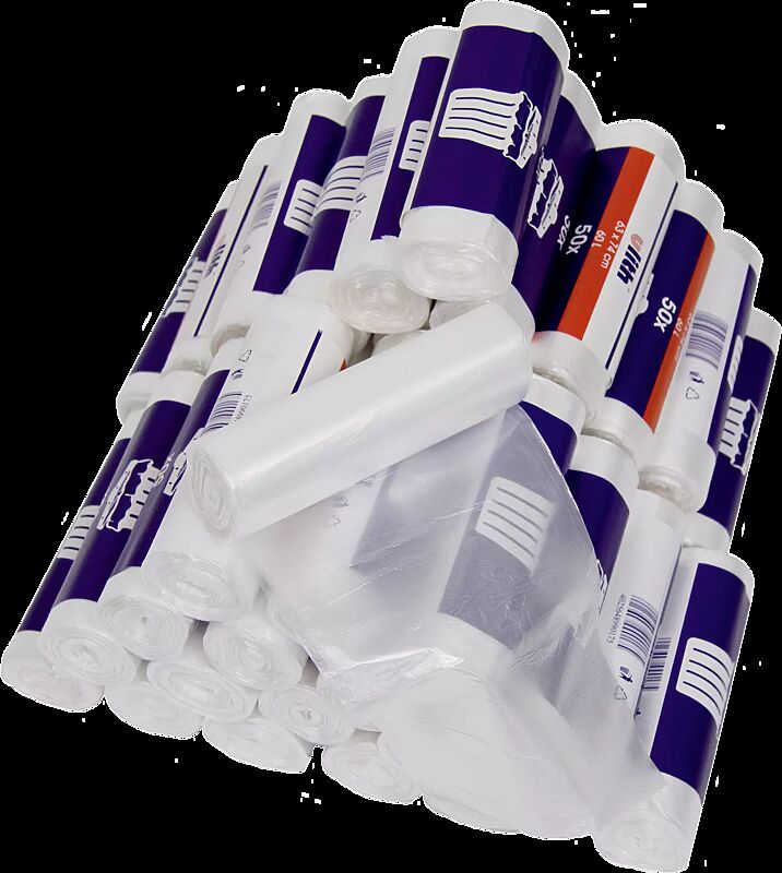 Kunststoff-Abfallsäcke aus HDPE, 9 my, transparent, 60 Liter, VE = 2000 Stück