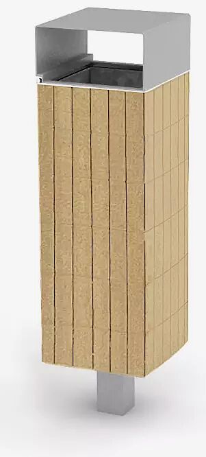Abfallbehälter NANUK, quadratisch, mit Schutzdach, Korpus: Robinienholzbelattung, Stahlteile in RAL 9006 weißaluminium