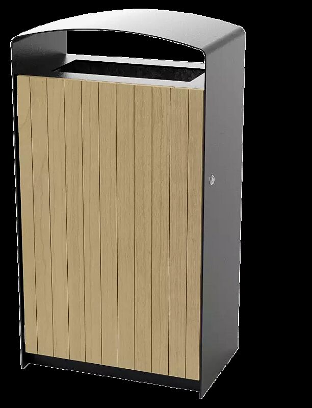 Abfallbehälter PRAX, Korpus: Robinienholzbelattung, Stahlteile in RAL 7016 anthrazitgrau