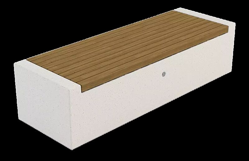 Sitzbank DEMETRA ohne Rückenlehne, aus Beton, mit Okouméholzbelattung, in Granitoptik weiß