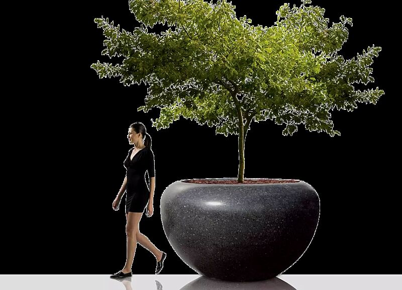 Pflanzbehälter MARTE aus rekonstituiertem Marmor geschliffen, in schwarz ebano