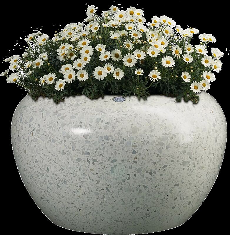 Pflanzbehälter LUNAO aus rekonstituiertem Marmor geschliffen, in weiß carrara