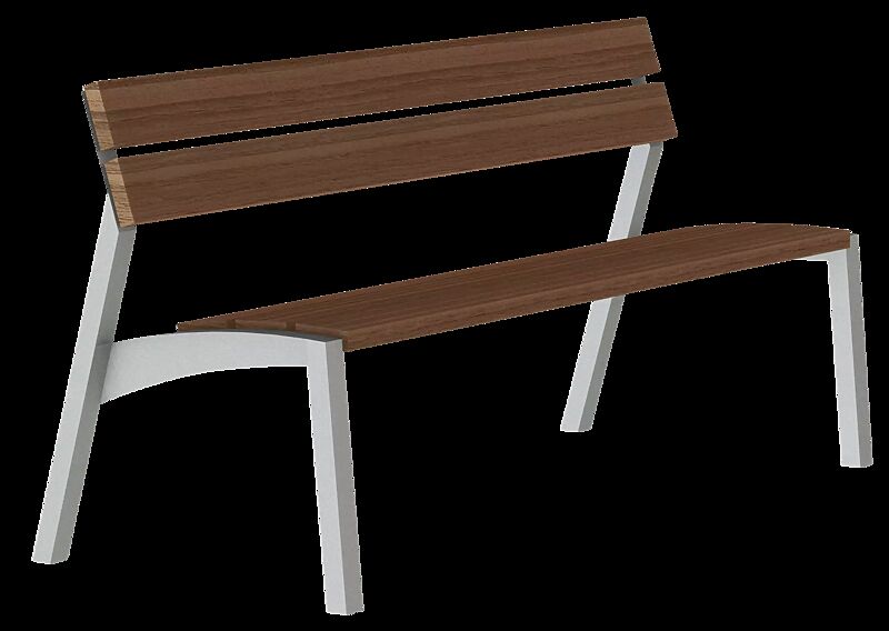 Sitzbank VERA mit Rückenlehne, mit Jatobaholzbelattung, Stahlteile in RAL 9006 weißaluminium