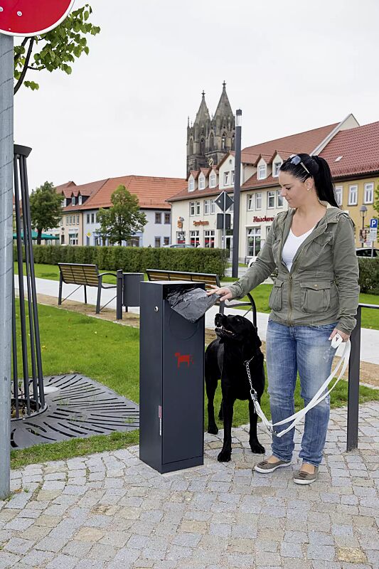 Hundetoilette CRYSTAL in RAL 7016 anthrazitgrau, mit Piktogramm in RAL 3020 verkehrsrot