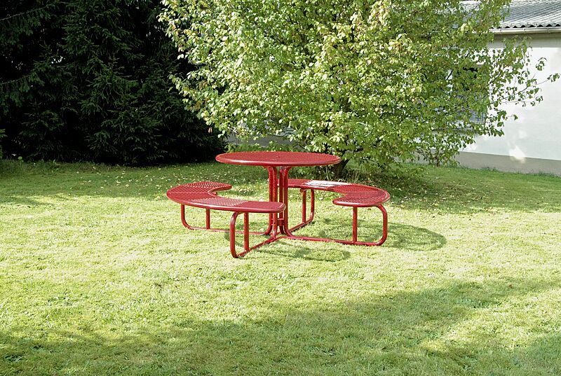 Bank-Tisch-Kombination PAVIA, rund, in RAL 3000 feuerrot