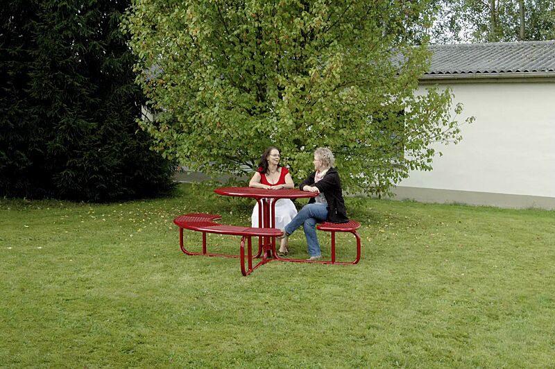 Bank-Tisch-Kombination PAVIA, rund, in RAL 3000 feuerrot