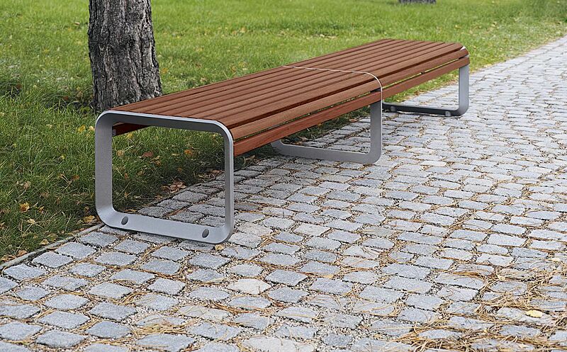 Doppelsitzbank PORTIQOA ohne Rückenlehne, mit Jatobaholzbelattung