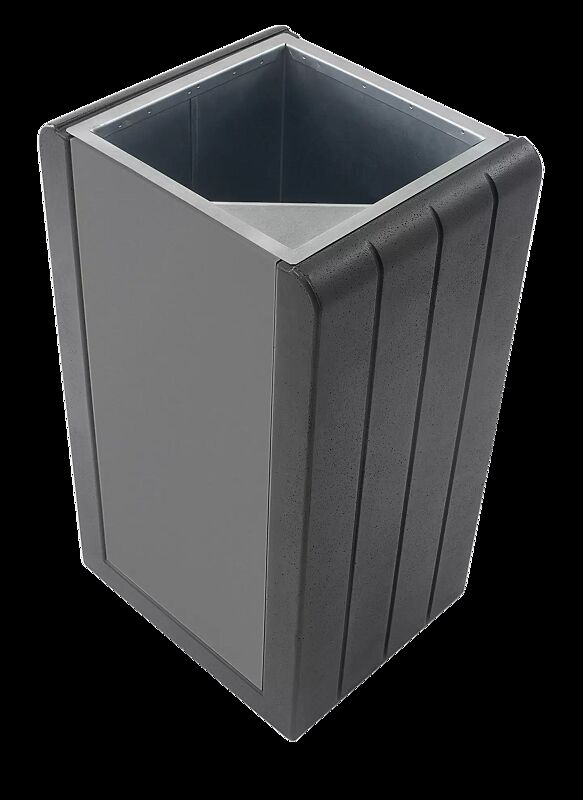 Abfallbehälter VEGA mit Ascher, ohne Schutzdach, Beton in graphit, Stahlteile in RAL 9007 graualuminium