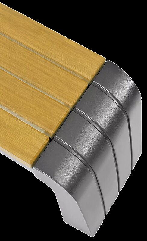 Detail: Sitzbank VEGA ohne Rückenlehne, Stahlteile in RAL 7021 schwarzgrau, Beton beschichtet in Farbe graphit