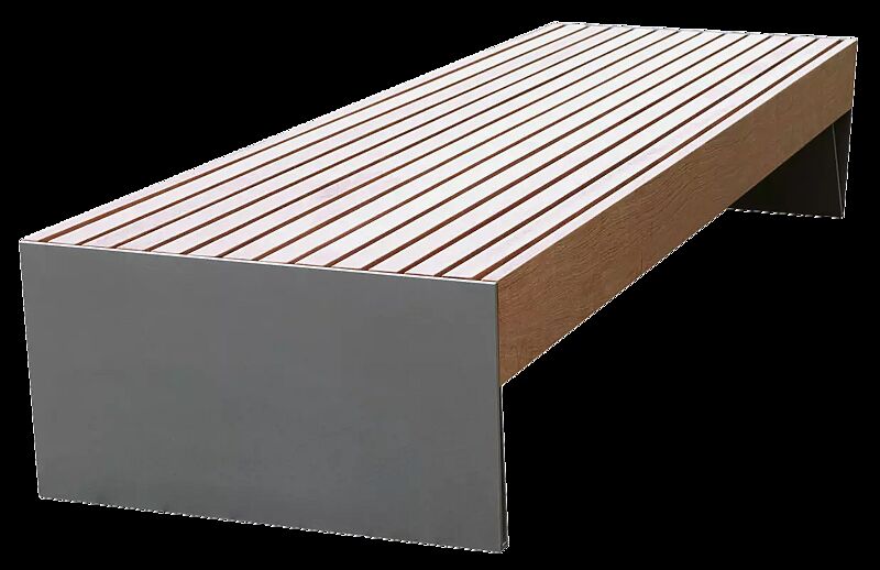 Sitzbank BLOCQ ohne Rückenlehne, Sitztiefe 780 mm, mit Jatobaholzbelattung, Stahlteile in RAL 9007 graualuminium