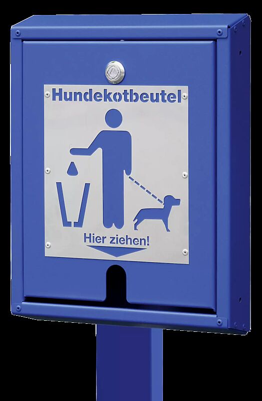 Hundekotbeutelspender RETRIEVER mit Pfosten zum Einbetonieren, in RAL 5002 ultramarinblau