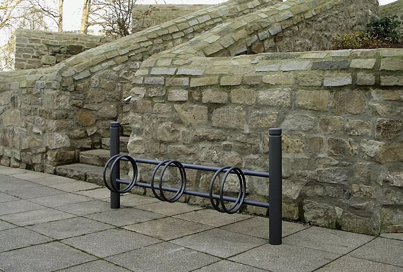 Fahrradständer mit Poller BOULEVARD 83 einseitig, 3 Stellplätze, in DB 703 eisenglimmer