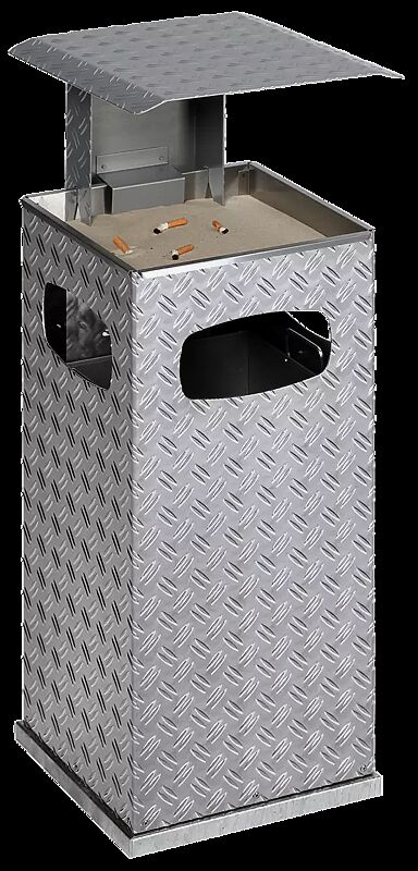 Abfallbehälter DUBLIN mit Ascher, Schutzdach in silber