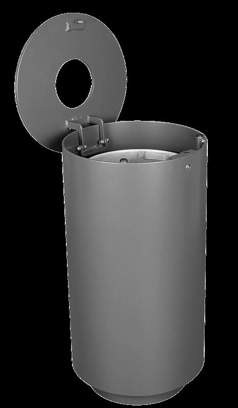 Abfallbehälter BELPER, ohne Ascher, zum Aufdübeln, in DB 703 eisenglimmer, zur Entleerung geöffnet