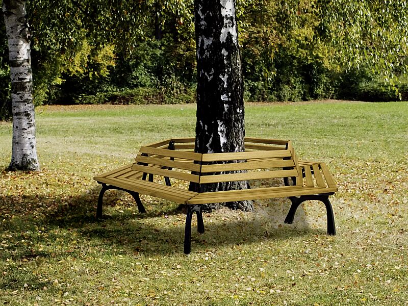 Rundbank ARDEA mit Rückenlehne, mit Fichtenholzbelattung