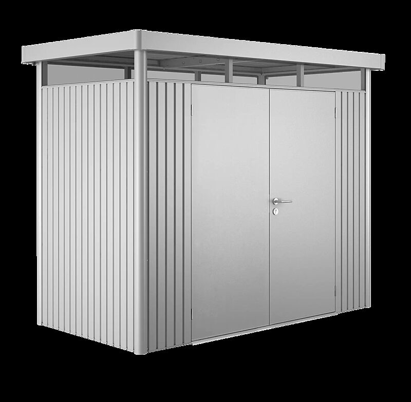 Gerätehaus HighLine®, Modell 1 in silber-metallic, mit Doppelflügeltür