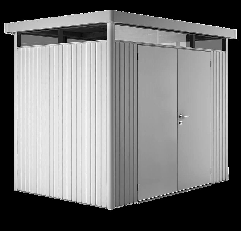 Gerätehaus HighLine®, Modell 2 in silber-metallic, mit Doppelflügeltür