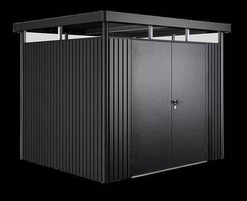 Gerätehaus HighLine®, Modell 3 in dunkelgrau-metallic, mit Doppelflügeltür