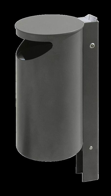 Abfallbehälter BURLINGTON aus Edelstahl, pulverbeschichtet in DB 703 eisenglimmer, mit Ascher