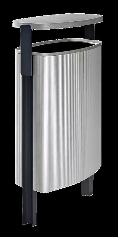 Abfalbehälter MINIUM mit Schutzdach, mit seitlichen Pfosten zum Aufdübeln, Stahlteile in RAL 9005 tiefschwarz